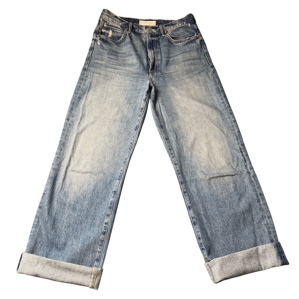 MOTHER Jeans 28 Blue Tunnel Vision Sneak Take Me Higher Wide Leg Denim Distress